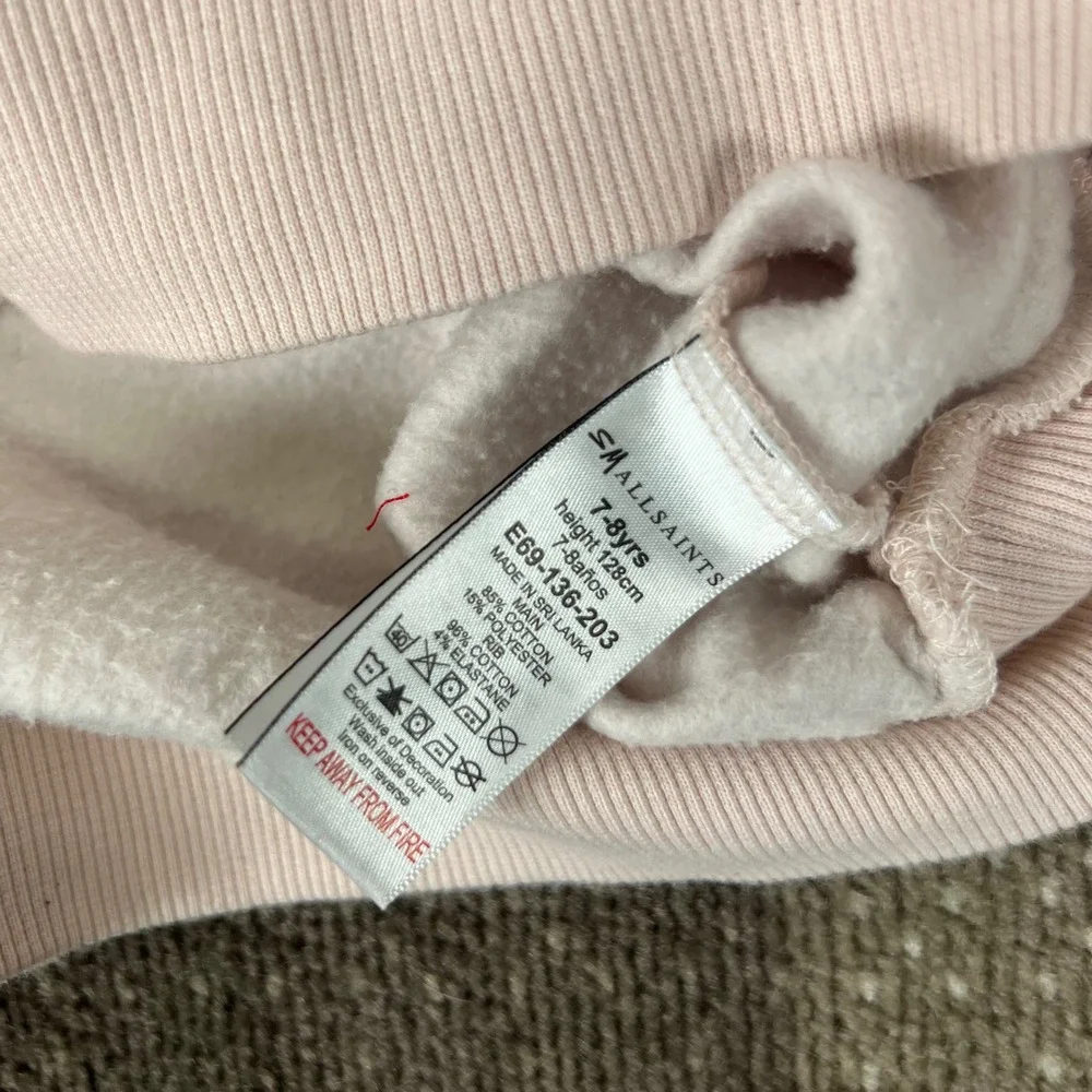 AllSaints London Girls Smallsaints Pink Ruched Sleeve Sweatshirt 7-8Y - Picture 3 of 10